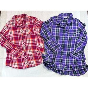 Girls Plaid Flannel Button-Up Shirt Lot 2 Size 7/8 Faded Glory Childrens Place
